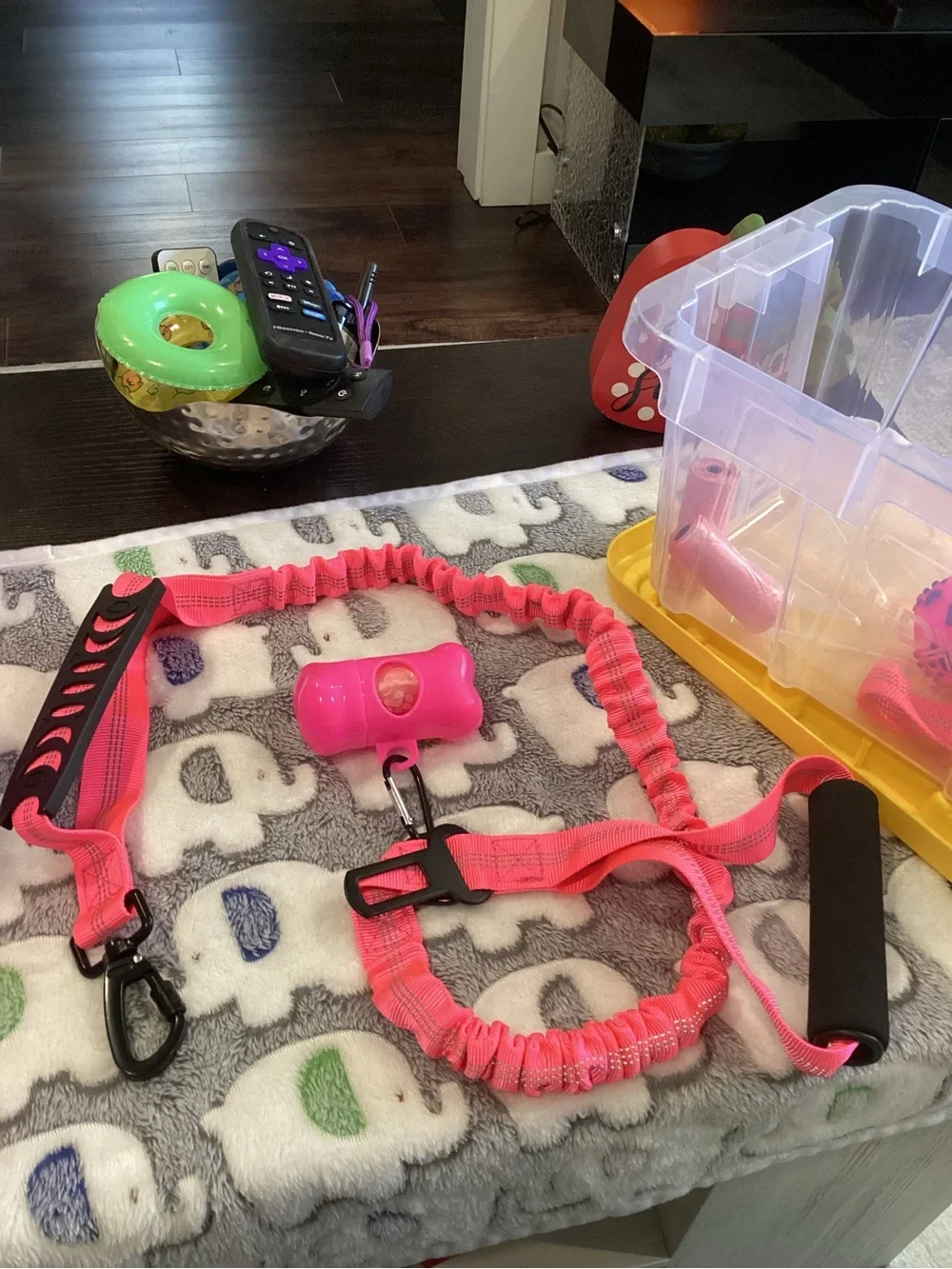 NWOT - Hot Pink Water & Food Btle w/Blk Strap, Leash, Car Restraint, & Collar!!!